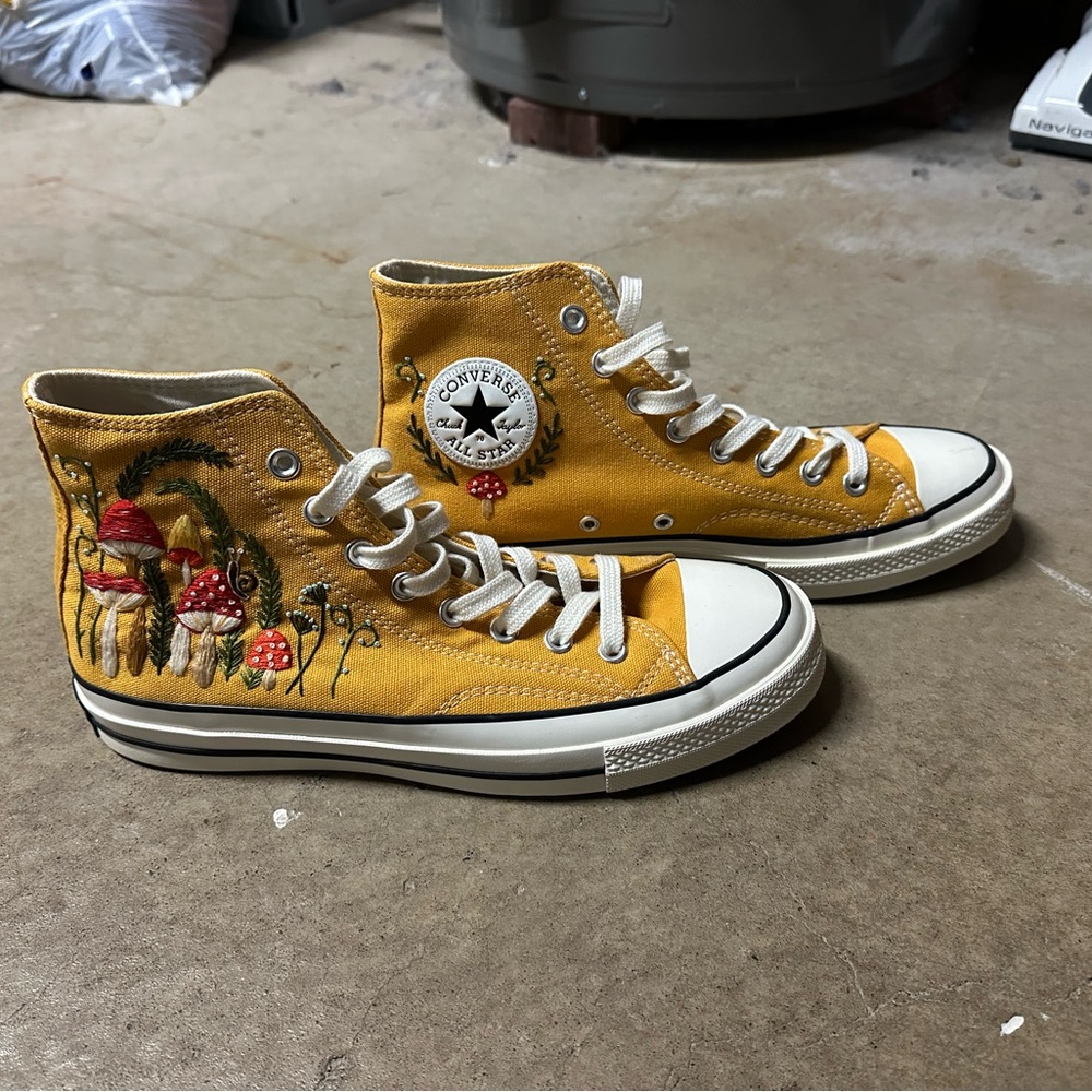 Converse Yellow High-Top Sneakers with Embroidery